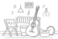 An acoustic guitar leaning against a wall – Musical Instruments coloring page