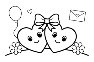 Two hearts joined together with a little bow – Valentine's Day coloring page