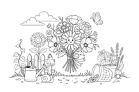 A bunch of cornflowers, daisies and poppies tied together – Herb Day coloring page