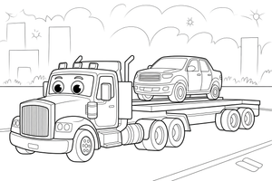 Truck carrying a car – Truck City Haulers coloring page