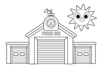 A fire station building with big garage doors – Fire Station coloring page