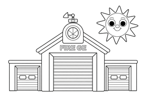 A fire station building with big garage doors – Fire Station coloring page