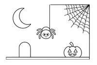 A big dusty cobweb stretched across a corner with a spider – Spooky Halloween coloring page