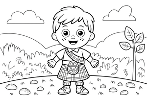 A child in a Scottish kilt with a tartan pattern – Cultures coloring page