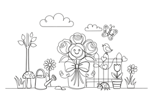A bouquet of roses tied with a ribbon – Elegant Rose Flower coloring page