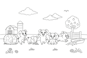 A row of little piglets – Pig coloring page