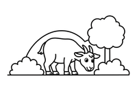 A goat grazing in a green meadow – Goat coloring page