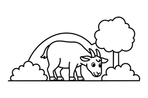 A goat grazing in a green meadow – Goat coloring page