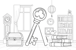 A big old-fashioned key – Everyday Objects coloring page