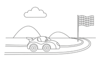 A race car zooming around a track with a checkered flag ahead – Different cars coloring page