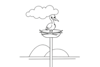 A stork standing in a big nest on top of a pole – Animal Homes coloring page