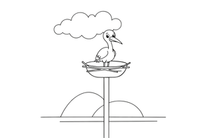 A stork standing in a big nest on top of a pole – Animal Homes coloring page