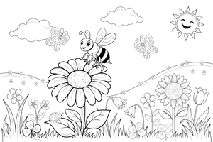 A bee landing on a flower – Bee coloring page