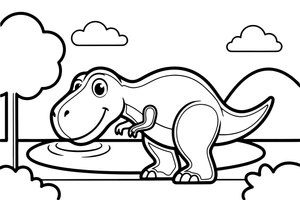 T-Rex drinking from a lake – T-Rex Dino Moments coloring page