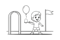 A child carefully balancing an egg on a spoon while walking – Sports Day coloring page