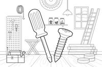 A screwdriver and a screw – Builder's Tools coloring page
