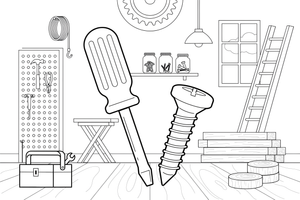 A screwdriver and a screw – Builder's Tools coloring page