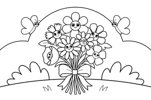 A bunch of cornflowers, daisies and poppies tied together – Herb Day coloring page