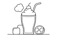 One big milkshake in a tall glass with a straw and a swirl of cream on top, close up – Refreshing Drinks coloring page