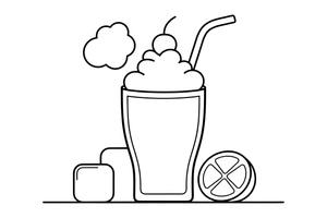 One big milkshake in a tall glass with a straw and a swirl of cream on top, close up – Refreshing Drinks coloring page
