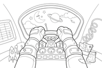 An astronaut's hands on the steering controls of the spaceship – Astronaut Explorer coloring page
