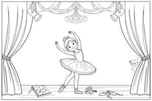 A ballerina dancing on a stage with curtains – Graceful Ballerina coloring page