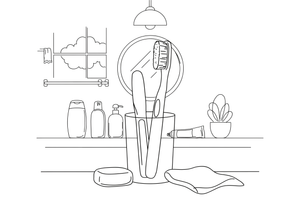 One big toothbrush standing in a cup, close up – Bathroom Things coloring page