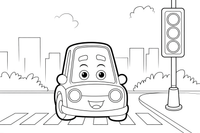 Car stopping at a traffic light – Car City Driving Scenes coloring page