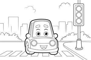 Car stopping at a traffic light – Car City Driving Scenes coloring page