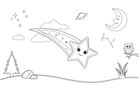 A shooting star streaking across the night sky with a trail – Twinkling Stars & Constellation Sky coloring page