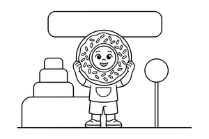 A child holding a big donut with both hands – Delightful Sweets coloring page