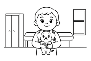 A vet holding a puppy – Busy Job Workers coloring page