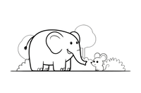 A big elephant standing next to a tiny little mouse – Opposite Concepts coloring page