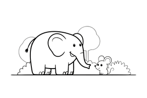 A big elephant standing next to a tiny little mouse – Opposite Concepts coloring page