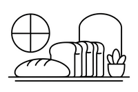 One big loaf of bread with a few slices cut beside it, close up – Classic Bakery & Bread coloring page