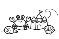 A crab next to a sandcastle – Crabs coloring page