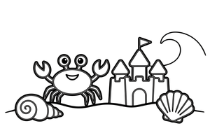 A crab next to a sandcastle – Crabs coloring page