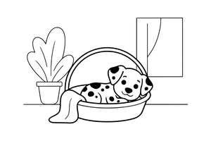 A Dalmatian resting in a basket – Dalmatian coloring page