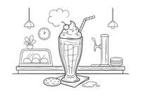 One big milkshake in a tall glass with a straw and a swirl of cream on top, close up – Refreshing Drinks coloring page