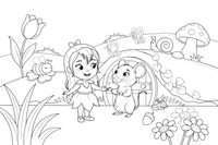 The tiny girl meeting a kind field mouse at a little round door – Thumbelina Story coloring page