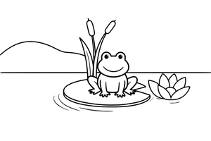 A frog sitting on a lily pad in a pond – Curious Frog Wild coloring page