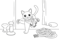 Siamese Cat with a tangled scarf – Siamese Cat Daily Life coloring page