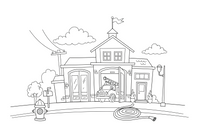A fire station building with big garage doors – Fire Station coloring page