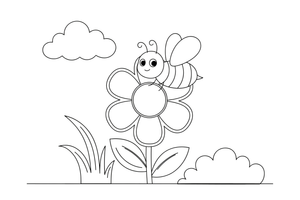 A bee landing on a flower – Bee coloring page