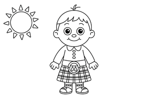 A child in a Scottish kilt with a tartan pattern – Cultures coloring page