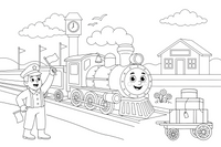 Steam Train old station – Steam Train Engine Scenes coloring page