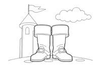 One big pair of tall boots with folded tops, close up – Puss in Boots Story coloring page