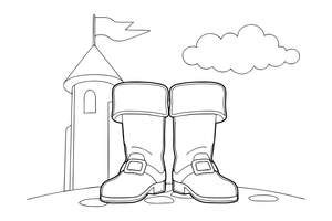 One big pair of tall boots with folded tops, close up – Puss in Boots Story coloring page