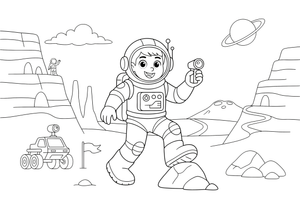 An astronaut exploring a canyon on Mars – Mars coloring page