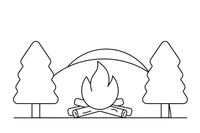 A campfire with a few big flames – Essential Camping Gear coloring page